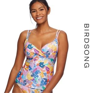Birdsong | "Miami Vice" Purple Floral Underwire Wrap Tankini Top | Size 36D